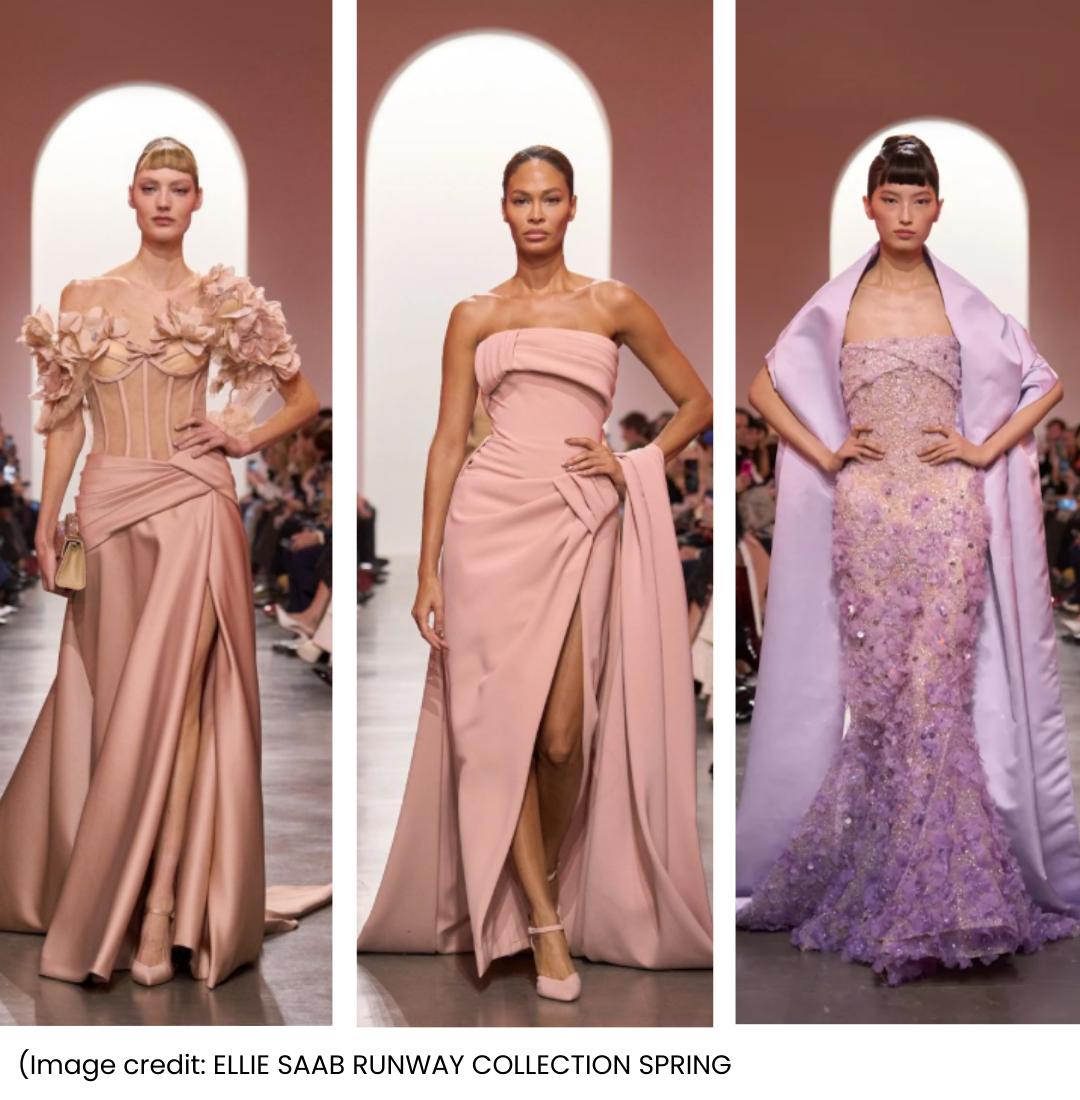 Three pink outfits showcased at the Spring 2025 Elie Saab Fashion Show